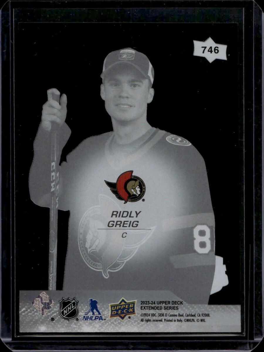 2023-24 Upper Deck Extended Series Hockey - Base - 1st Round Rookies - Clear Cut #746 Ridly Greig - Ottawa Senators - B