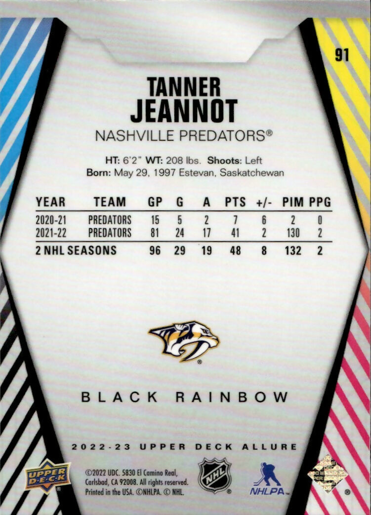 2022-23 Upper Deck Allure Hockey - Base - Black Rainbow #91 Tanner Jeannot - Nashville Predators - B