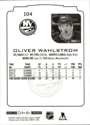 2022-23 Upper Deck O-Pee-Chee Hockey - Base #104 Oliver Wahlstrom - New York Islanders - B