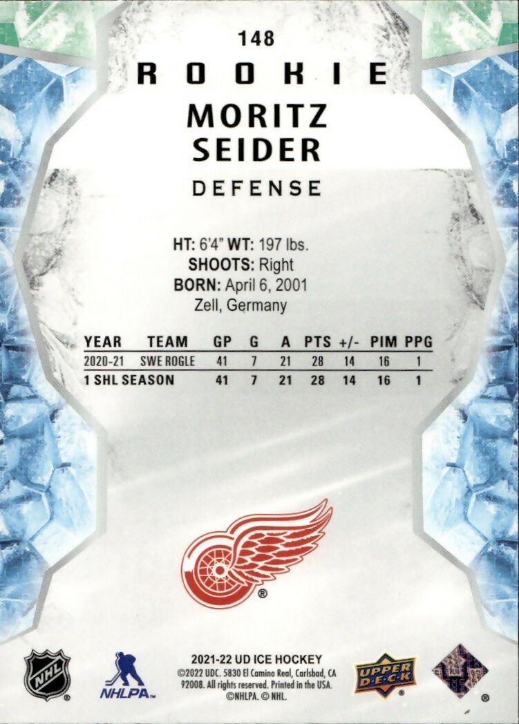 2021-22 Upper Deck Ice Hockey - Base - Rookie - Orange #148 Moritz Seider - Detroit Red Wings - B