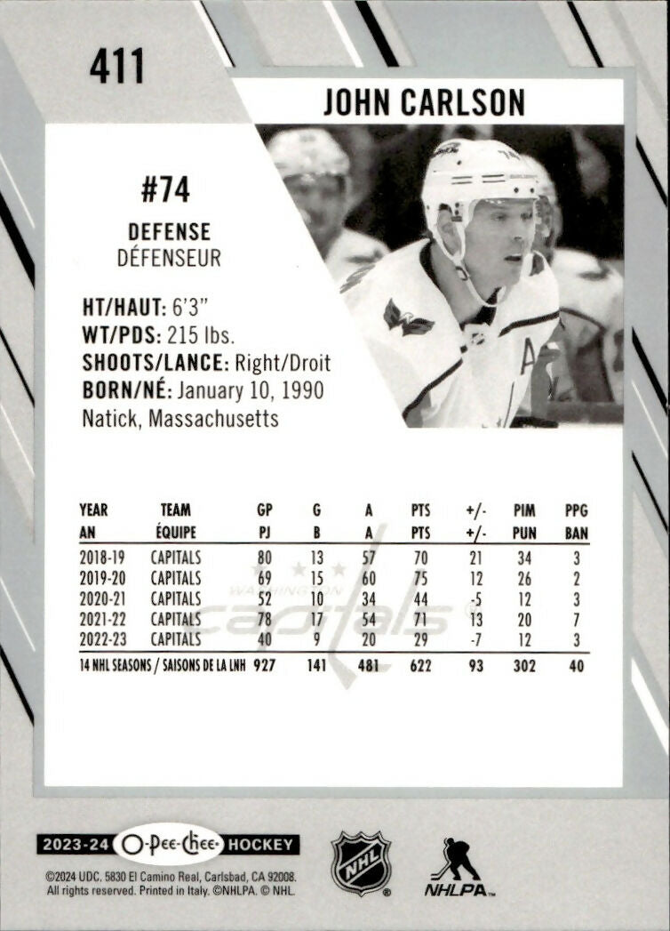 2023-24 Upper Deck O-Pee-Chee Hockey - Base #411 John Carlson - Washington Capitals - B