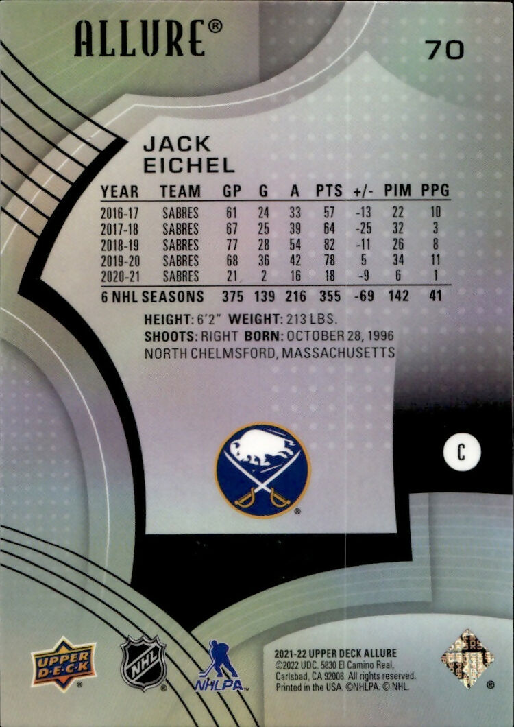 2021-22 Upper Deck Allure Hockey - Base #70 Jack Eichel - Buffalo Sabres - B