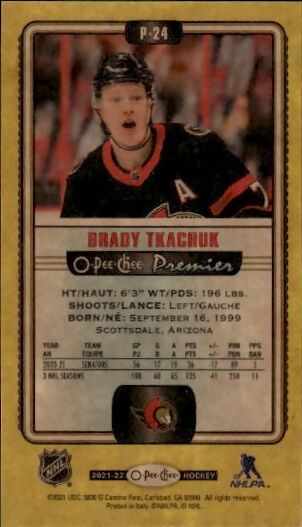 2021-22 Upper Deck O-Pee-Chee Hockey - Premiers - Mini #P-24 Brady Tkachuk - Ottawa Senators