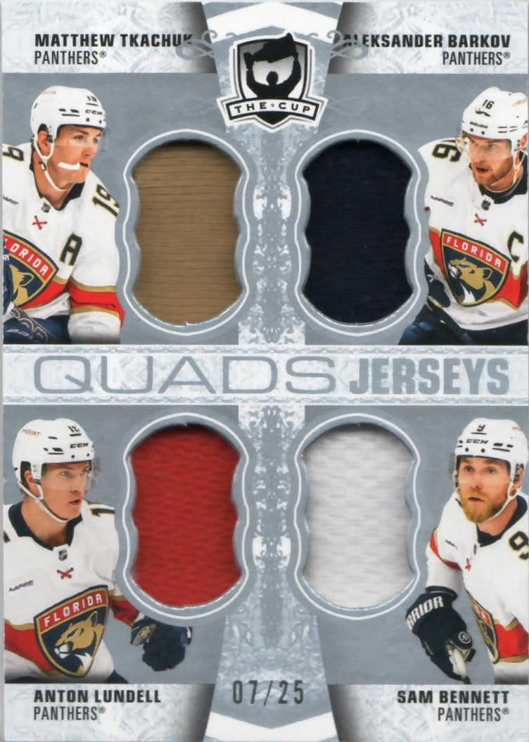 2022-23 Upper Deck The Cup Hockey - Quads jerseys :25 #C4-BBTL Matthew Tkachuk:Aleksander Barkov:Anton Lundell:Sam Bennett - Florida Panthers - A