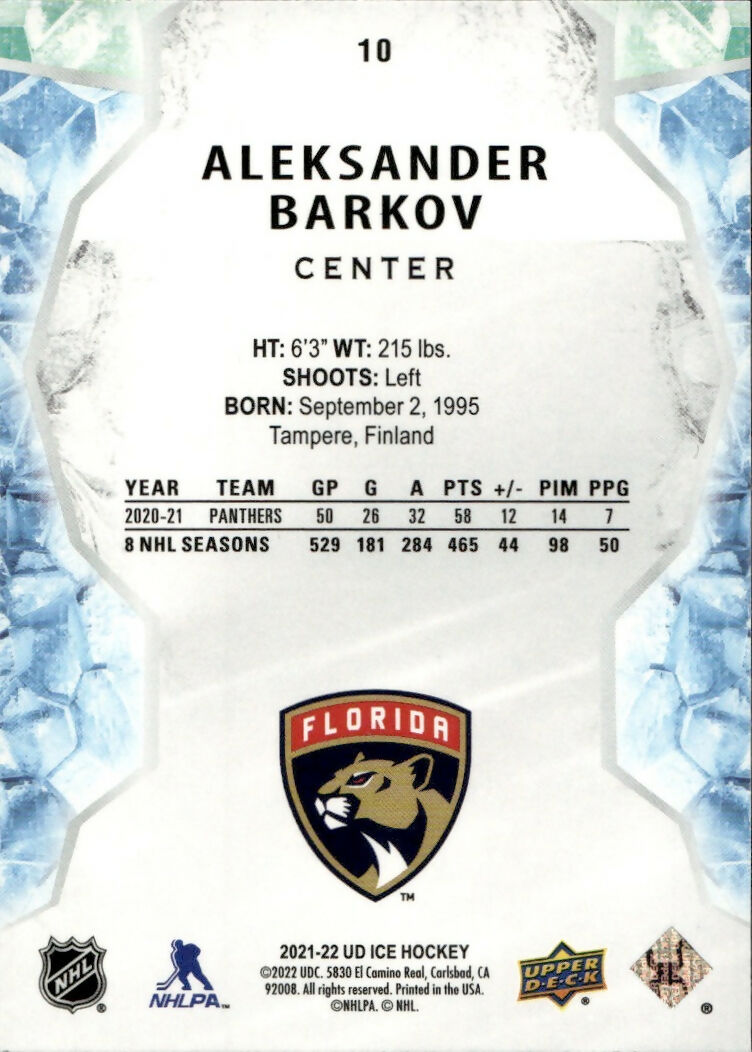 2021-22 Upper Deck Ice Hockey - Base - Orange #10 Aleksander Barkov - Florida Panthers - B
