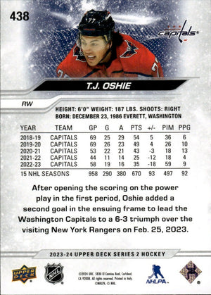 2023-24 Upper Deck Series 2 Hockey - Base #438 T.J. Oshie - Washington Capitals - B