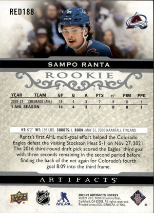 2021-22 Upper Deck Artifacts - Base - Extrended Rookies #RED188 Sampo Ranta - Colorado Avalanche - B