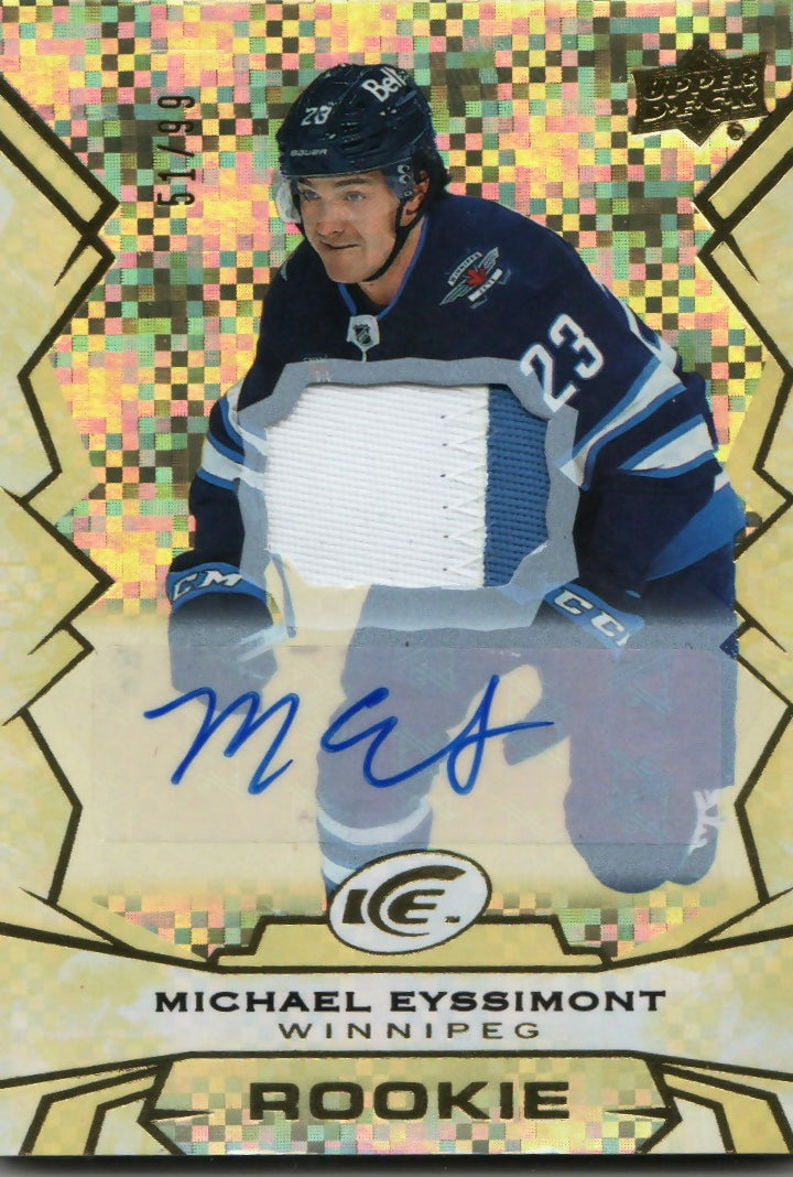 2022-23 Upper Deck Ice Hockey - Base - Rookie - Gold Patch :99 #142 Michael Eyssimont - Winnipeg Jets - A