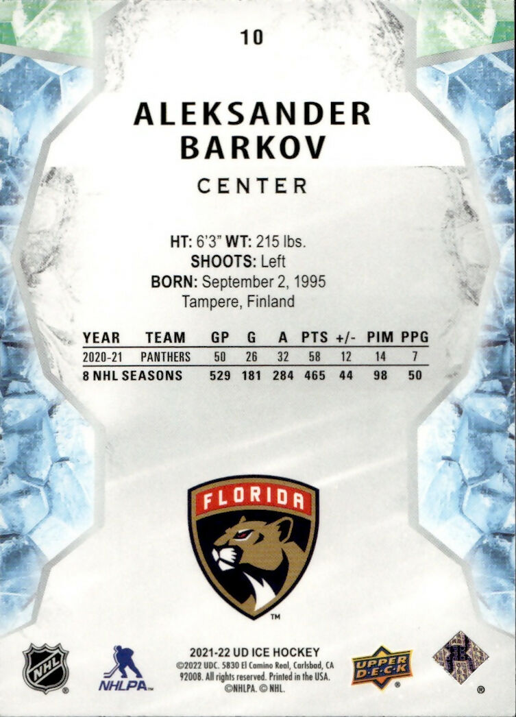 2021-22 Upper Deck Ice Hockey - Base #10 Aleksander Barkov - Florida Panthers - B