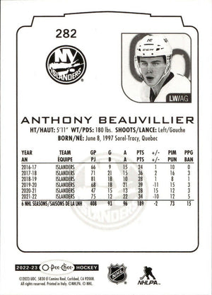 2022-23 Upper Deck O-Pee-Chee Hockey - Base #282 Anthony Beauvillier - New York Islanders - B