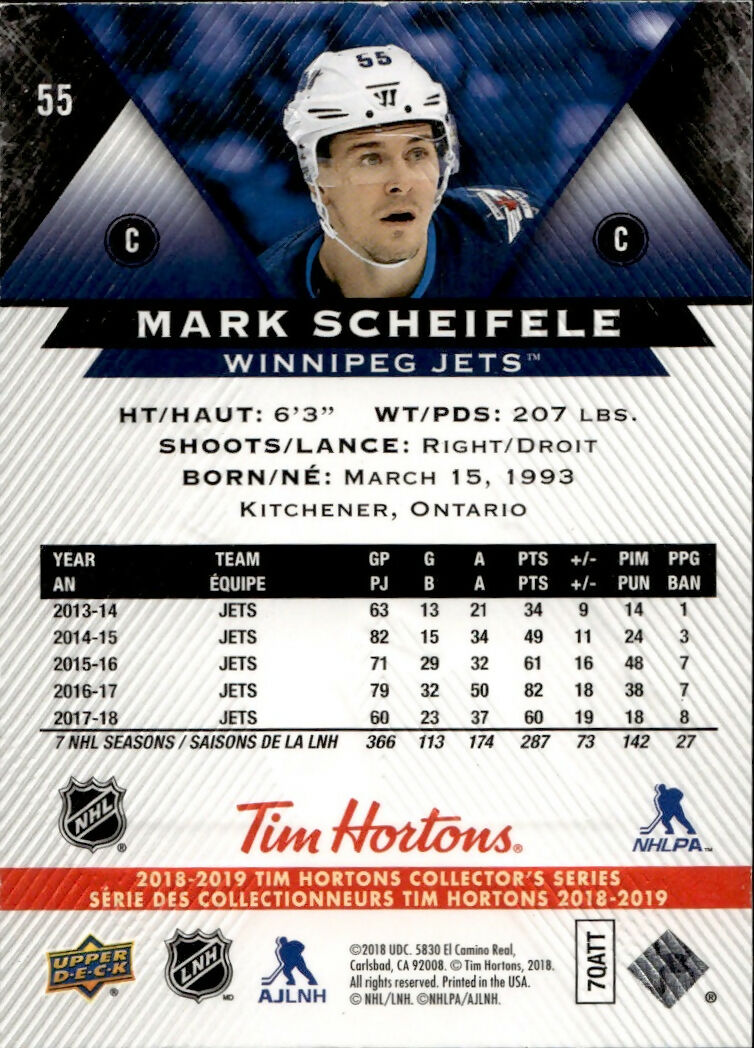 2018-19 Upper Deck Tim Hortons - Base #55 Mark Scheifele - Winnipeg Jets