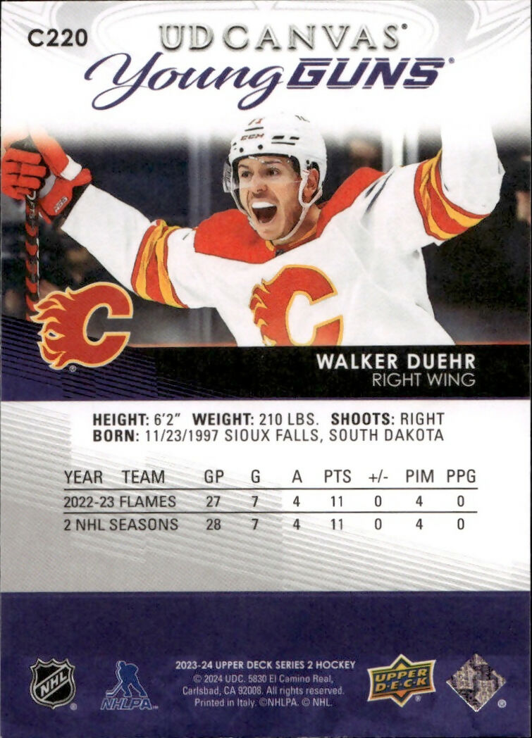 2023-24 Upper Deck Series 2 Hockey - UD Canvas - Young Guns #C220 Walker Duehr - Calgary Flames - B
