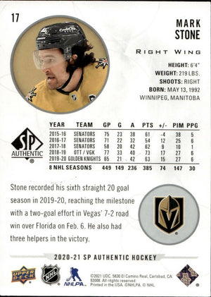 2020-21 Upper Deck Sp Authentic Hockey - Base #17 Mark Stone - Vegas Golden Knights - B