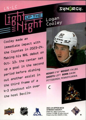 2023-24 Upper Deck Synergy Hockey - Light Up The Night Rookie - Pink :699 #LN-LC Logan Cooley - Arizona Coyotes - B