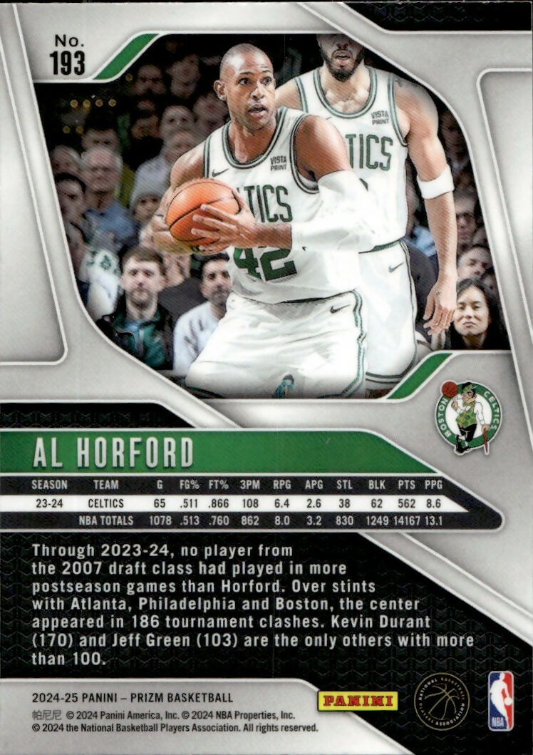 2024-25 Panini Prizm Basketball - Base #193 Al Horford - Boston Celtics - B