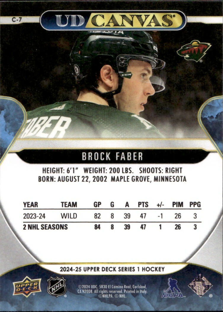 2024-25 Upper Deck Series 1 Hockey - UD Canvas #C-7 Brock Faber - Minnesota Wild - B