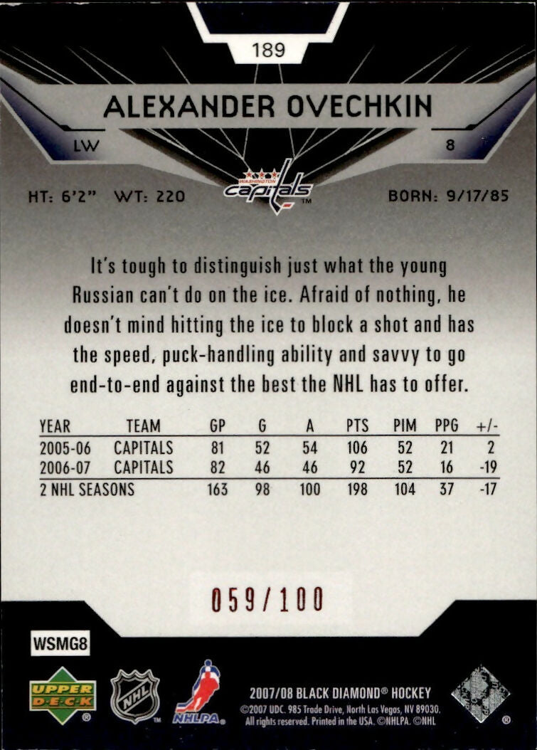 2007-08 Upper Deck Black Diamond -  Base Ruby Red :100 # Alexander Ovechkin - Washington Capitals - B