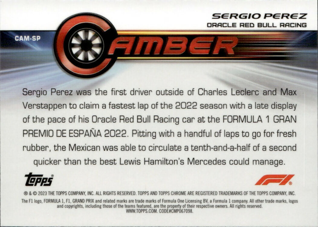 2023 Topps Chrome Formula 1 Camber #CAM-SP Sergio Perez - Oracle Red Bull Racing - B