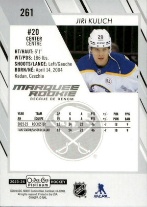 2023-24 Upper Deck O-Pee Chee Platinum Hockey - Base - Marquee Rookie #261 Jiri Kulich - Buffalo Sabres - B