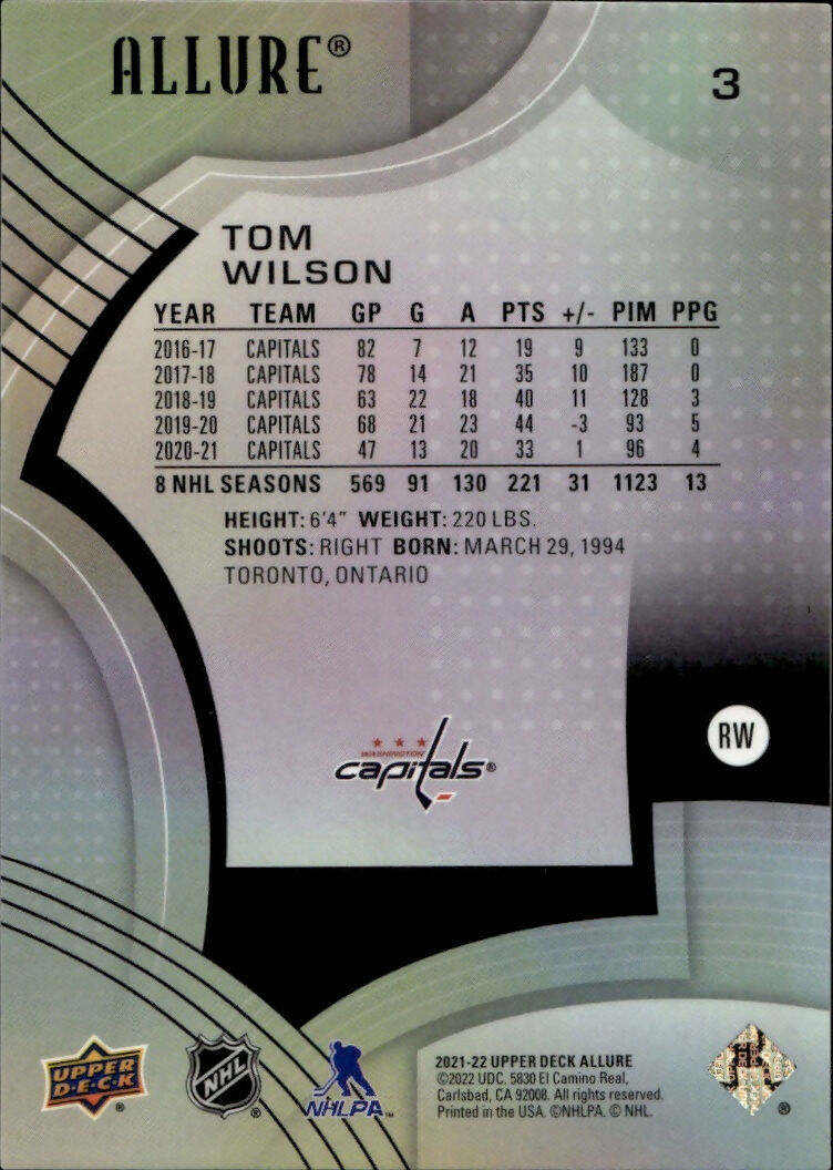 2021-22 Upper Deck Allure Hockey - Base #3 Tom Wilson - Washington Capitals - B