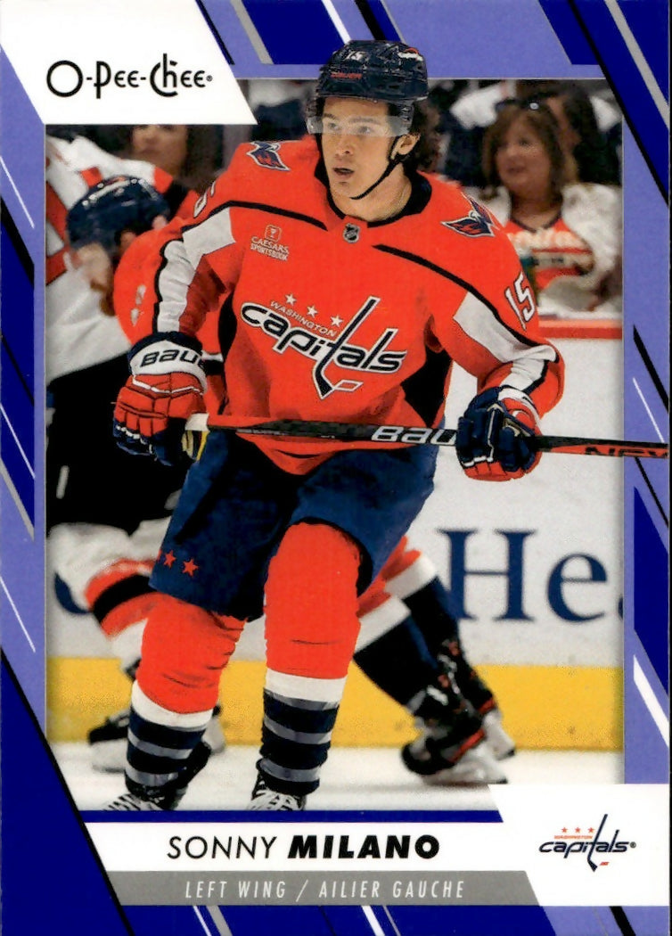 2023-24 Upper Deck O-Pee-Chee Hockey - Base - Blue Boarder #386 Sonny Milano - Washington Capitals - A