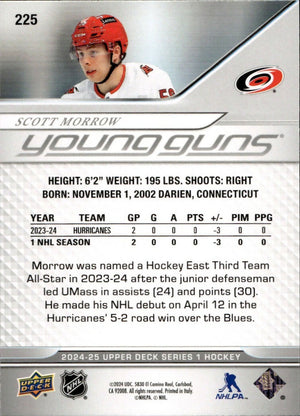 2024-25 Upper Deck Series 1 Hockey - Base - Young Guns #225 Scott Morrow - Carolina Hurricanes - B