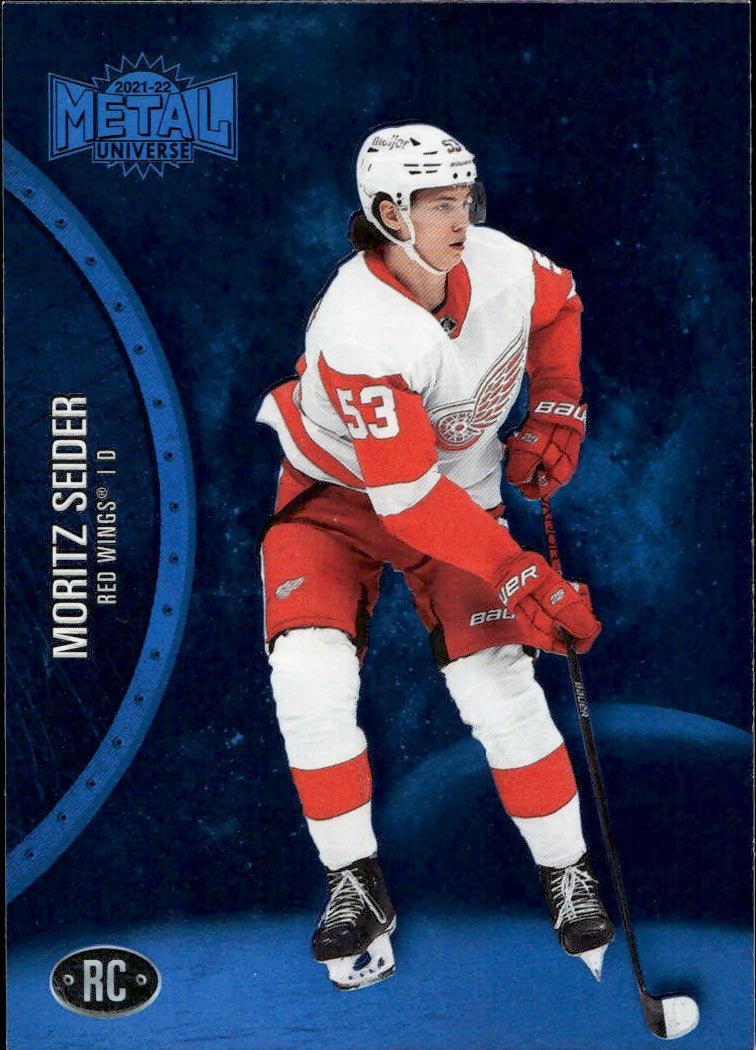 2021-22 Upper Deck Skybox Metal Universe - Base - Rookies - Blue #195 Moritz Seider - Detroit Red Wings - A