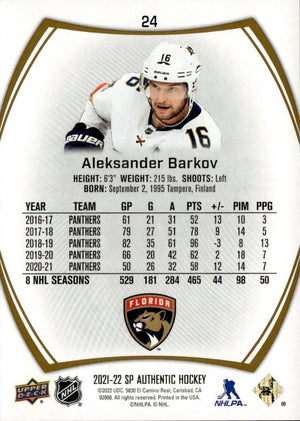 2021-22 Upper Deck SP Authentic Hockey - Base - Limited Gold :99 #24 Aleksander Barkov - Florida Panthers - B