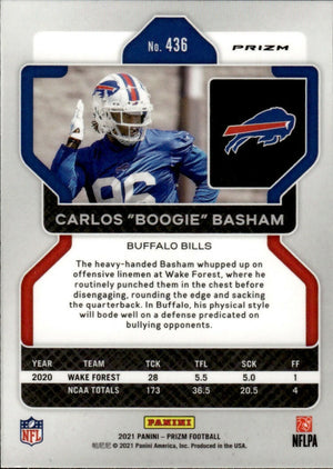 2021 Panini Prizm Football Base - Red White And Blue Prizm #436 Carlos “Boogie” Basham RC Buffalo Bills - B