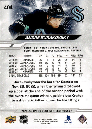 2023-24 Upper Deck Series 2 Hockey - Base #404 Andre Burakovsky - Seattle Kraken - B