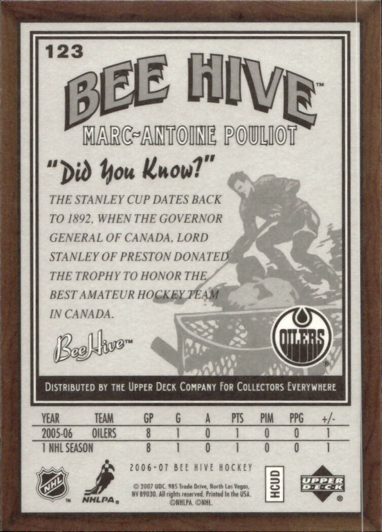2006-07 Upper Deck - Bee Hive Hockey - Base #123 Marc-Antoine Pouliot - Edmonton Oilers - B