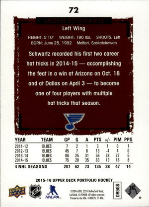 2015-16 Upper Deck Portfolio Hockey - Base #72 Jaden Schwartz - St. Louis Blues