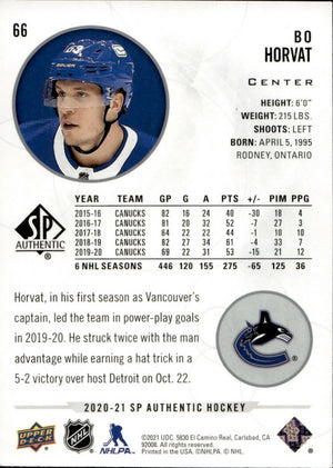 2020-21 Upper Deck Sp Authentic Hockey - Base #66 Bo Horvat - Vancouver Canucks - B