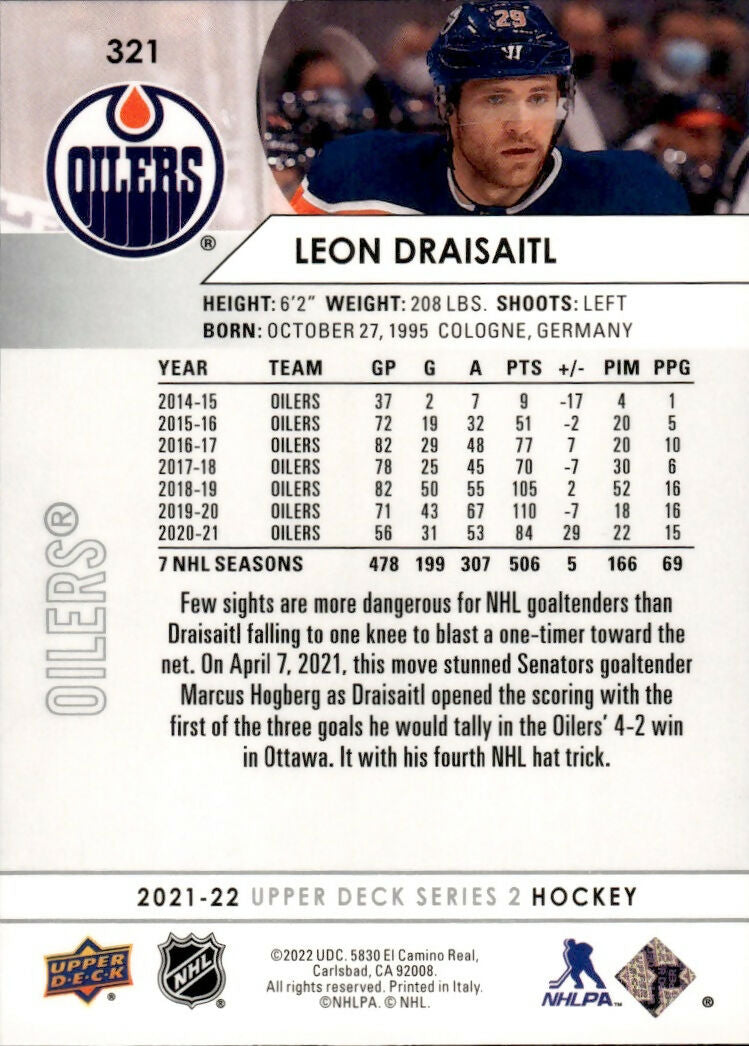 2021-22 Upper Deck Series 2 Hockey - Base #321 Leon Draisaitl - Edmonton Oilers - B