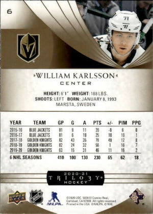 2020-21 Upper Deck Trilogy Hockey - Base #6 William Karlsson - Vegas Golden Knights