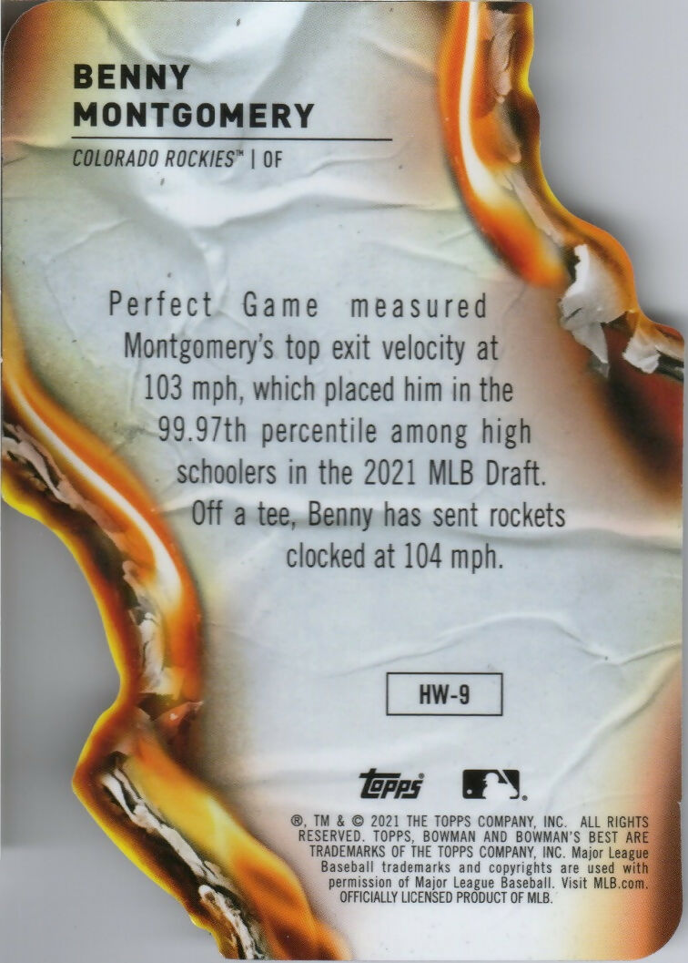 2021 Bowman's Best Baseball - Heatwave Die-Cut #HW-9 Benny Montgomery - Colorado Rockies - B