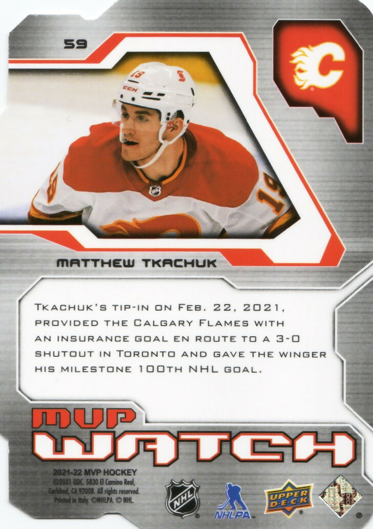 2021-22 Upper Deck MVP Hockey - Colors and Contours :250 #59 Matthew Tkachuk - Calgary Flames - B
