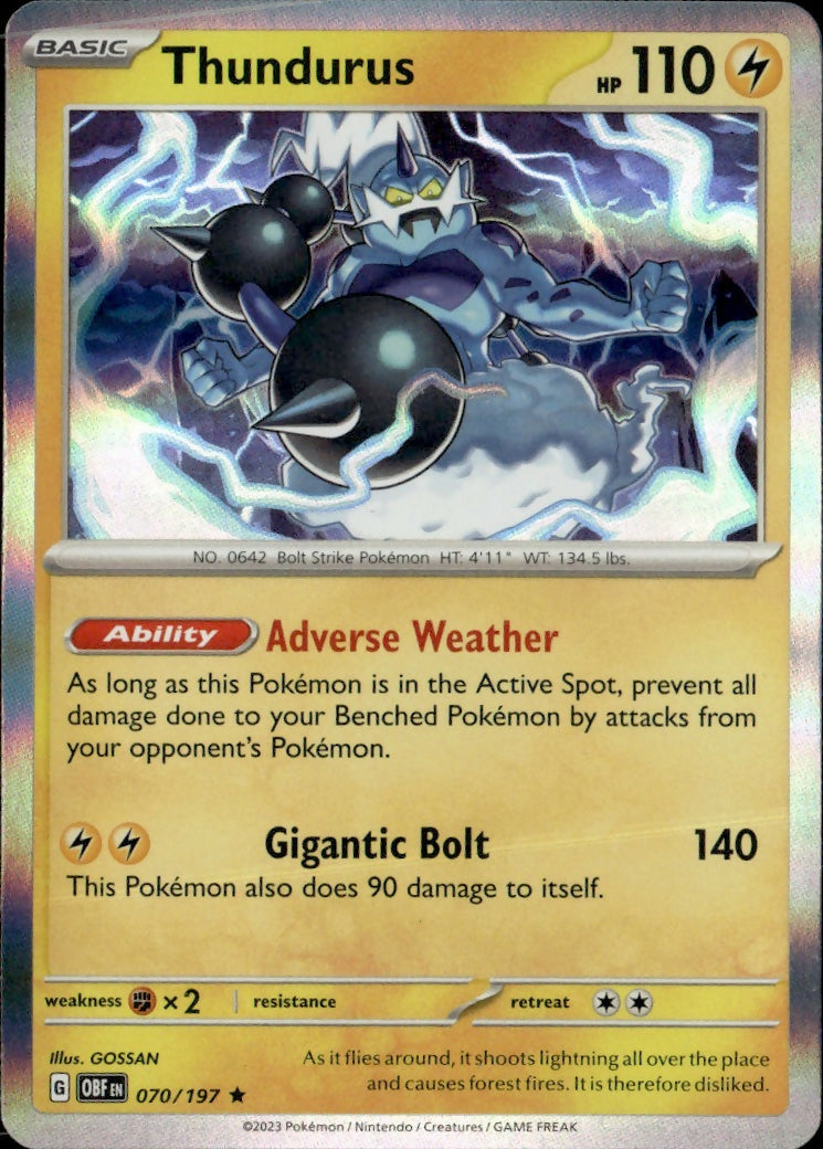 SV03 Obsidian Flames Holo Pokemon #070/197 Thundurus