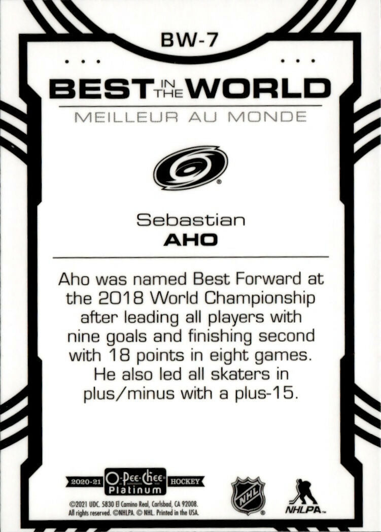 2020-21 Upper Deck O-Pee-Chee Platinum Hockey - Best In The World #BW-7 Sebastian Aho - Carolina Hurricanes