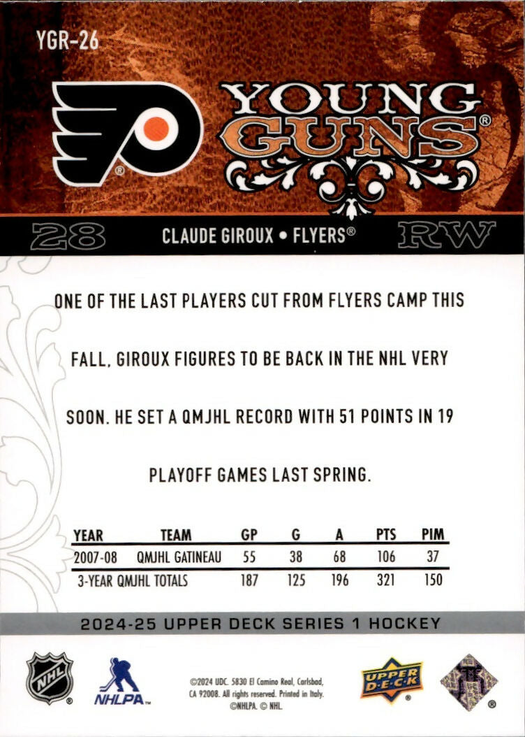 2024-25 Upper Deck Series 1 Hockey - Retro Young Guns #YGR-26 Claude Giroux - Philadelphia Flyers - B