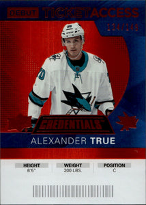 2021-22 Upper Deck Credentials - 2020-21 Debut Ticket Access - Orange :149 #81 Alexander True - San Jose Sharks - A