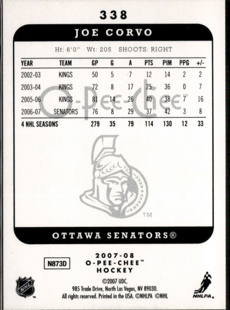 2007-08 O-Pee-Chee - Base #338 Joe Corvo - Ottawa Senators - B