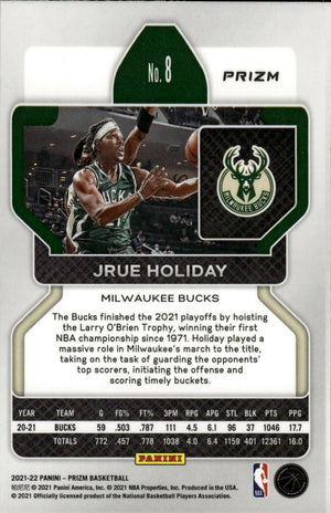 2021-22 Panini Prizm Basketball - Base - Ruby Wave Prizm # 8 Jrue Holiday - Milwaukee Bucks