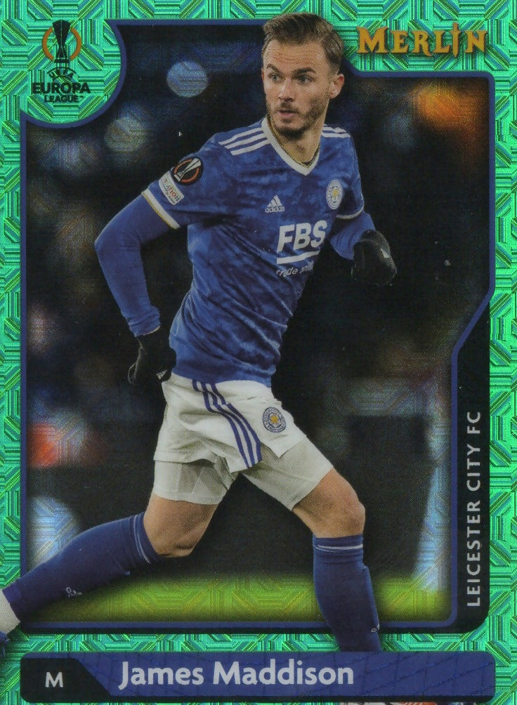 2021-22 Topps Merlin Collection Chrome UCL - Base - Green Refractor /99 #21 James Maddison - Leicester City