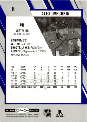 2023-24 Upper Deck O-Pee-Chee Hockey - Base - Blue Boarder #8 Alex Ovechkin - Washington Capitals - B