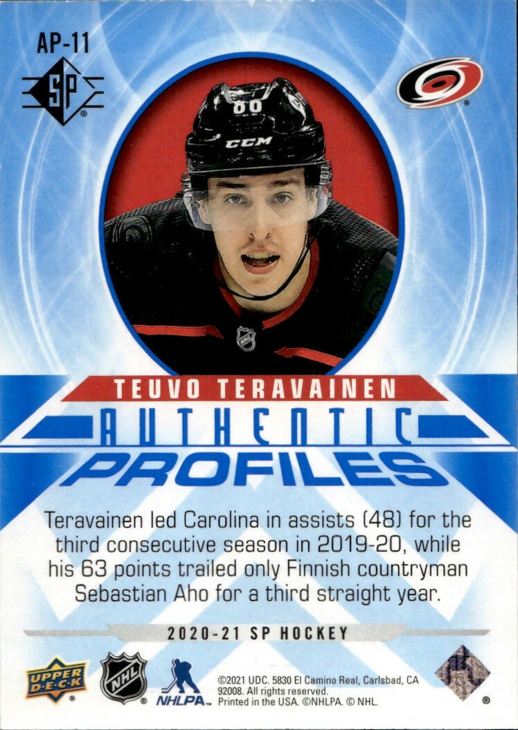 2020-21 Upper Deck SP Authentic Hockey - Authentic Profiles #AP-11 Teuvo Teravainen - Carolina Hurricanes