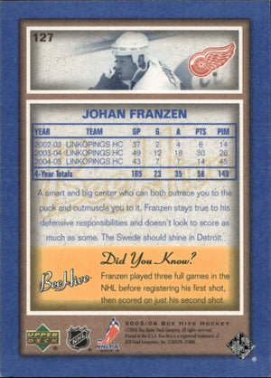 2005-06 Upper Deck Bee Hive - Base - Blue #127 Johan Franzen - Detroit Red Wings - B