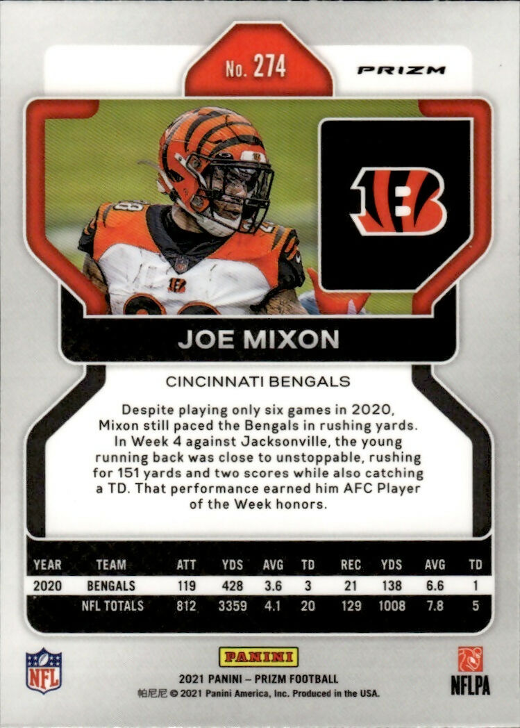 2021 Panini Prizm Football Base - Green Prizm #274 Joe Mixon Cincinnati Bengals - B