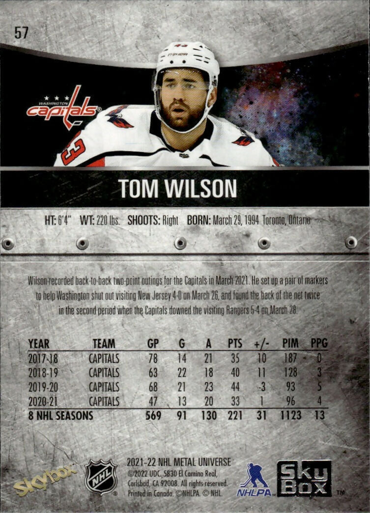 2021-22 Upper Deck Skybox Metal Universe Hockey Base #57 Tom Wilson - Washington Capitals - B