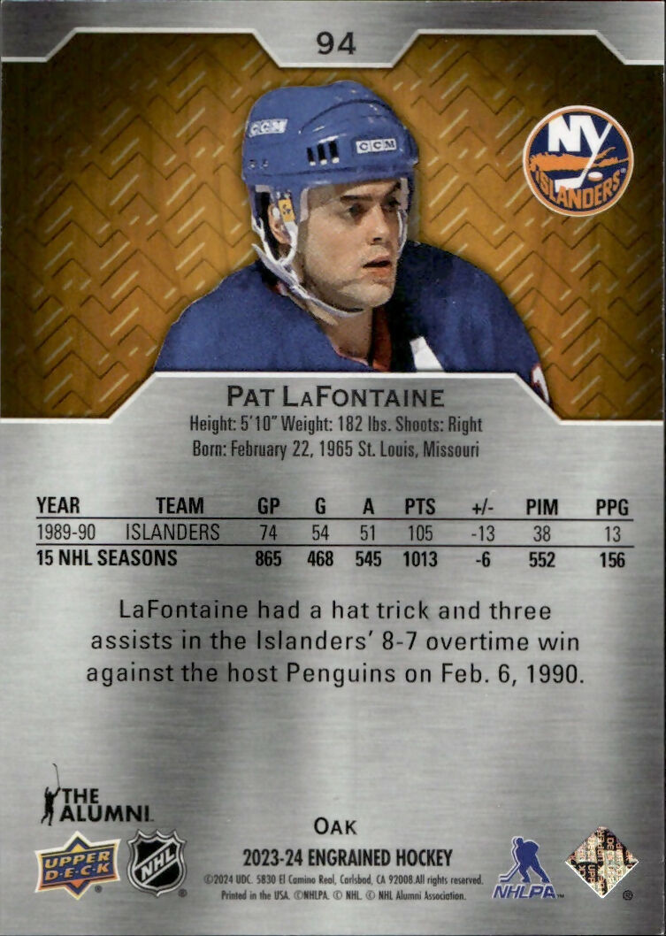 2023-24 Upper Deck Engrained Hockey - Base :349 #94 Pat LaFontaine - New York Islanders - B